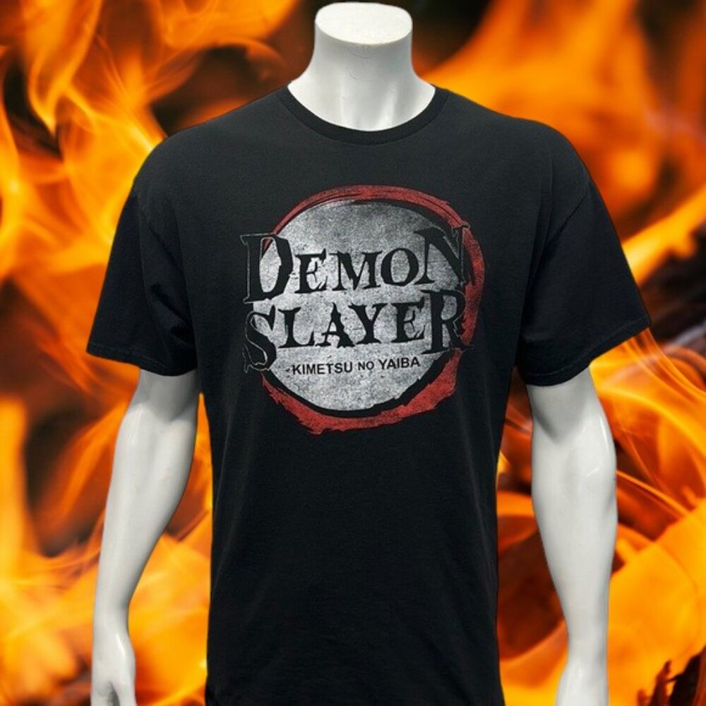 Demon Slayer "Kimetsu no Yaiba" Black White Red Adult Graphic T-Shirt Size XL
